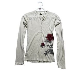 Y2K Lucky brand peace and love 100% cotton rose design longsleeve  Sz Small boho